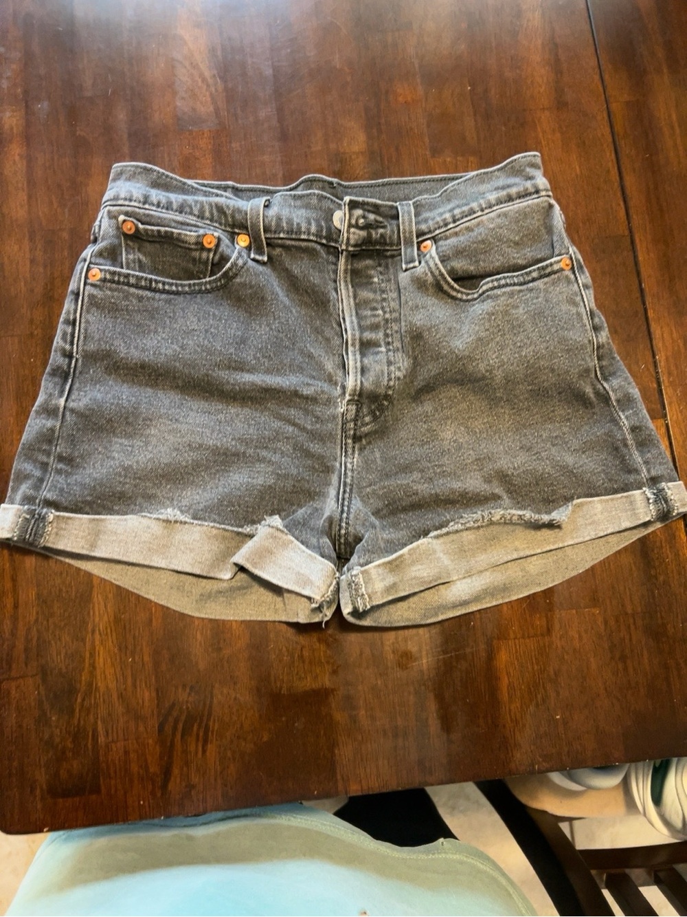 Levi’s 501 Original Button Fly Denim Shorts Blackish Gray Women’s Size 29 Cuffed